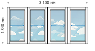 Цены на алюминиевое остекление балконов и лоджий в домах серии И-491А размером 3100x1340