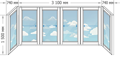 Цены на алюминиевое остекление балконов и лоджий в домах серии 1-510 размером 4580x1500