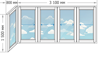 Цены на алюминиевое остекление балконов и лоджий в домах серии II-18/12 размером 3900x1500