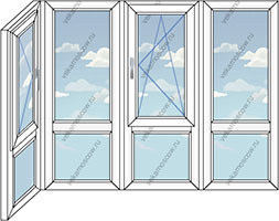 Панорамное остекление балкона четыре створки (Тип 9) размером 3120x1450