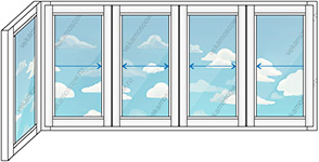 Остекление балкона и лоджии пять створок (Тип 10) размером 3400x1450