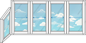 Остекление балкона ПВХ пять створок с короткой (Тип 11) размером 3800x1450