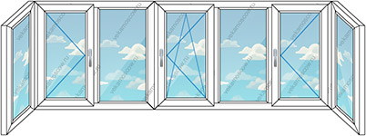 Теплое остекление балкона ПВХ на семь створок (Тип 16) размером 4800x1450