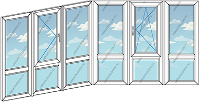 Панорамное остекление балкона ПВХ из двух окон (Тип 22) размером 3570x1450