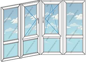 Панорамное остекление двумя пластиковыми окнами (Тип 33) размером 3320x1450