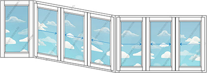 Остекление тремя ПВХ окнами с семью створками (Тип 28) размером 4900x1450
