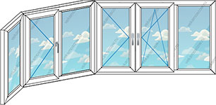 Эркерное остекление с двустворчатым и трехстворчатым окном (Тип 56)