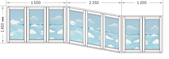 Цены на алюминиевое остекление балконов и лоджий в домах серии П-3 размером 5500x1450