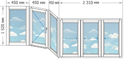 Алюминиевое остекление балконов в домах серии П-44Т размером 3660x1520