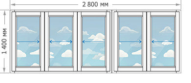 Алюминиевое остекление балконов в домах серии II-57 размером 2800x1400