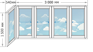 Цены на алюминиевое остекление балконов и лоджий в домах серии II-49 размером 3540x1500