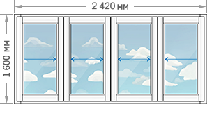 Цены на алюминиевое остекление балконов и лоджий в домах серии 1605/9 размером 2420x1600