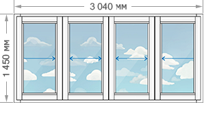 Алюминиевое остекление балконов в домах серии КОПЭ размером 3040x1450