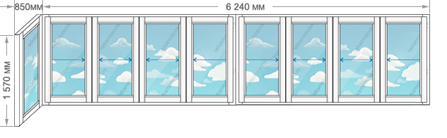 Цены на алюминиевое остекление балконов и лоджий в домах серии И-209А размером 7090x1570
