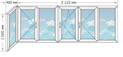Теплое остекление балконов в домах серии 1-515/9 размером 3525x1500