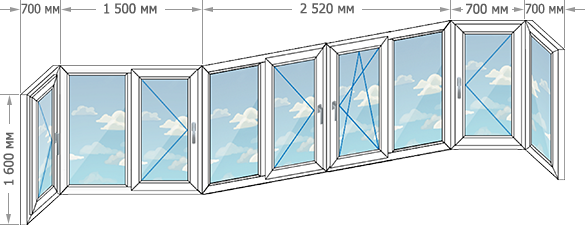 Теплое остекление балконов в домах серии ПД-4 размером 6120x1600