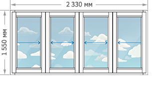 Цены на алюминиевое остекление балконов и лоджий в домах серии П-55М размером 2328x1550