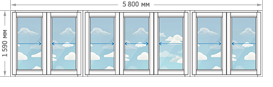 Цены на алюминиевое остекление балконов и лоджий в домах серии II-67 размером 5796x1590