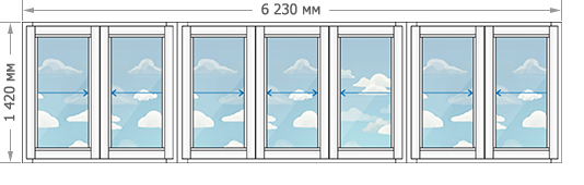 Цены на алюминиевое остекление балконов и лоджий в домах серии И-209А размером 6230x1420