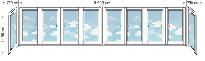 Алюминиевое остекление балконов в домах серии 1-515/9М размером 7900x1460
