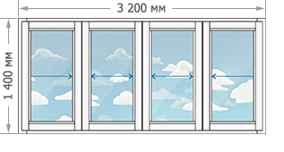Цены на алюминиевое остекление балконов и лоджий в домах серии И-155 размером 3200x1400