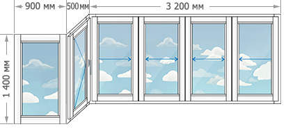 Алюминиевое остекление балконов в домах серии И-155 размером 4600x1400