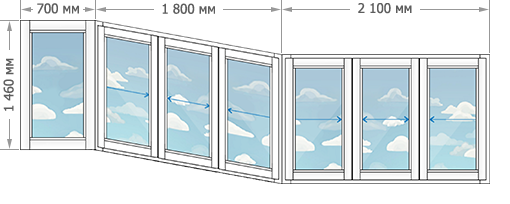 Алюминиевое остекление балконов в домах серии П-3 размером 4600x1460