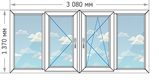 Теплое остекление балконов в домах серии П-111М размером 3080x1370