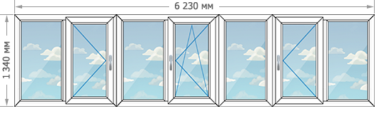 Цены на остекление балконов и лоджий в домах серии И-700А размером 6230x1340