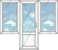 Балконная дверь с двумя одностворчатыми окнами размером 2190x2200