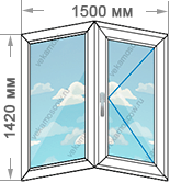 Два одностворчатых окна с одним эркером размером 1500x1420