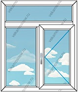 Окно с двумя створками и фрамугой размером 1300x1520