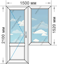 Балконная дверь с одностворчатым окном размером 1500x2100