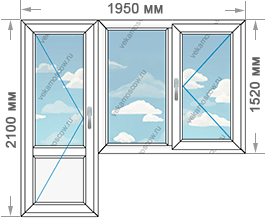 Балконная дверь с двухстворчатым окном размером 1950x2100