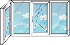 Теплое остекление балкона четыре створки (Тип 9) размером 3120x1450