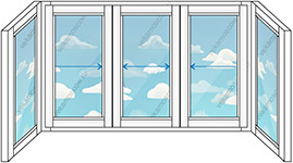 Раздвижное алюминиевое остекление на три окна (Тип 14) размером 3710x1450