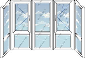 Панорамное пластиковое остекление балкона на три окна (Тип 14) размером 3710x1450