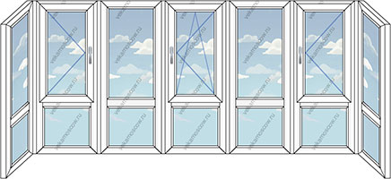 Панорамное остекление балкона ПВХ на семь створок (Тип 16) размером 4800x1450