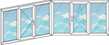 Теплое остекление балкона ПВХ из двух окон (Тип 22) размером 3570x1450