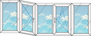 Остекление балкона тремя пластиковыми окнами (Тип 23) размером 3700x1450