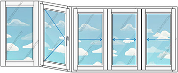 Остекление балкона тремя окнами ПВХ (Тип 23) размером 3700x1450