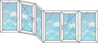 Остекление четырьмя пластиковыми окнами с шестью створками (Тип 25) размером 3720x1450
