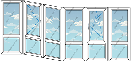 Панорамное эркерное остекление тремя пластиковыми окнами (Тип 27) размером 4600x1450