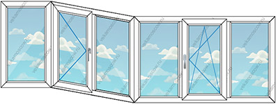 Теплое эркерное остекление тремя пластиковыми окнами (Тип 27) размером 4600x1450