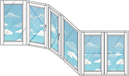 Раздвижное остекление четырьмя окнами ПВХ (Тип 32) размером 4190x1450