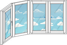 Эркерное алюминиевое остекление балкона из трех окон (Тип 34) размером 2800x1450