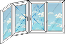 Эркерное теплое остекление тремя окнами ПВХ (Тип 34) размером 2800x1450