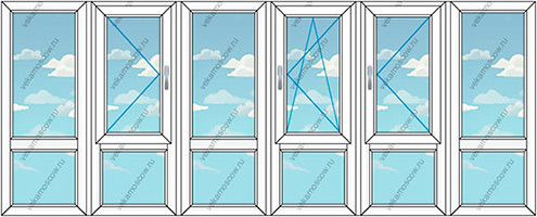 Панорамное остекление балконов и лоджий на шесть створок (Тип 4) размером 5040x1450