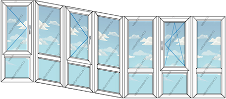 Панорамное остекление тремя окнами с семью створками (Тип 28) размером 4900x1450