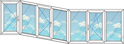 Эркерное остекление тремя окнами с семью створками (Тип 28) размером 4900x1450